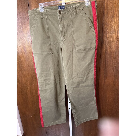 Scoop Utility Pant W Sz 18 Olive W/ Red Stripes On Sides Square Pocket Wide Leg - Picture 1 of 6